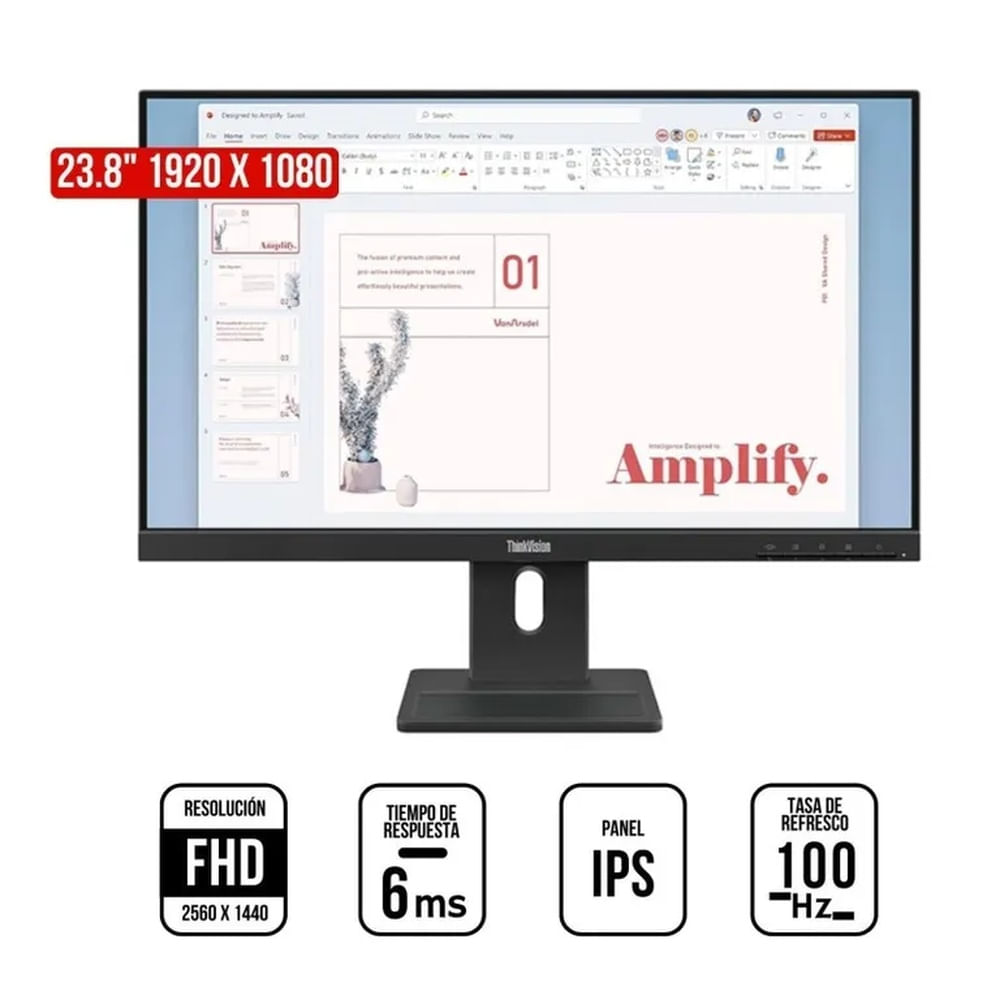Monitor Lenovo ThinkVision E24-40, 24 WLED IPS, 100Hz, 4ms, Pivote, Parlante