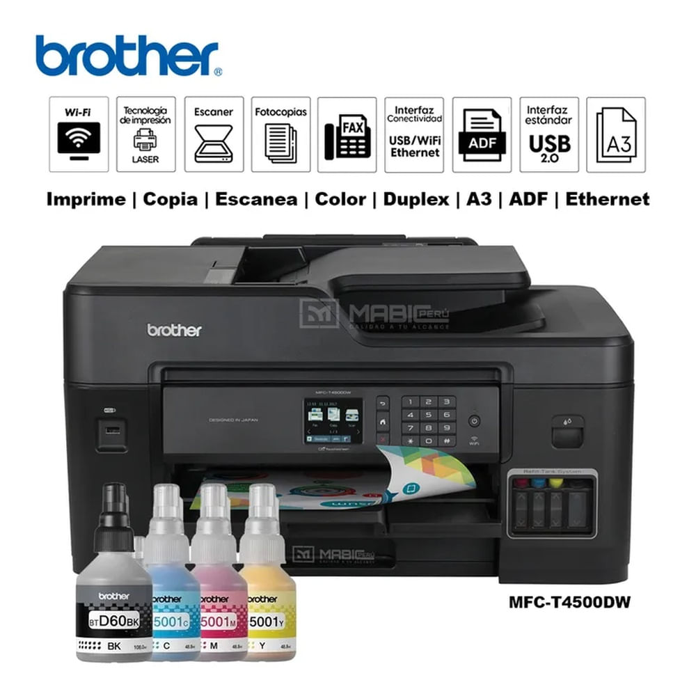 Impresora Multifuncional Brother MFC-T4500DW A3 Duplex WIFI ADF FAX