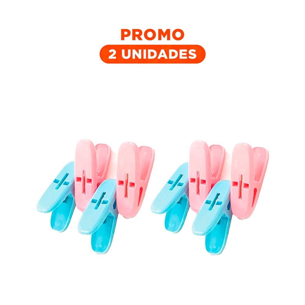Pack2 Pinzas de Ropa Curvas de Plastico en Rosado y Celeste con Cuerda Y Regalo Sticker