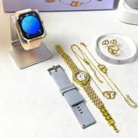 Reloj Inteligente Smartwatch D 15 GS Correas Intercambiables Rosado Gris y Accesorios Dorados.