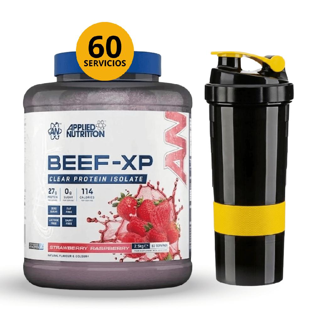 BEEF-XP 1.8KG BEEF PROTEIN SABOR STRAWBERRY ' RASPBERRY CON SHAKER DE 3 CURPOS