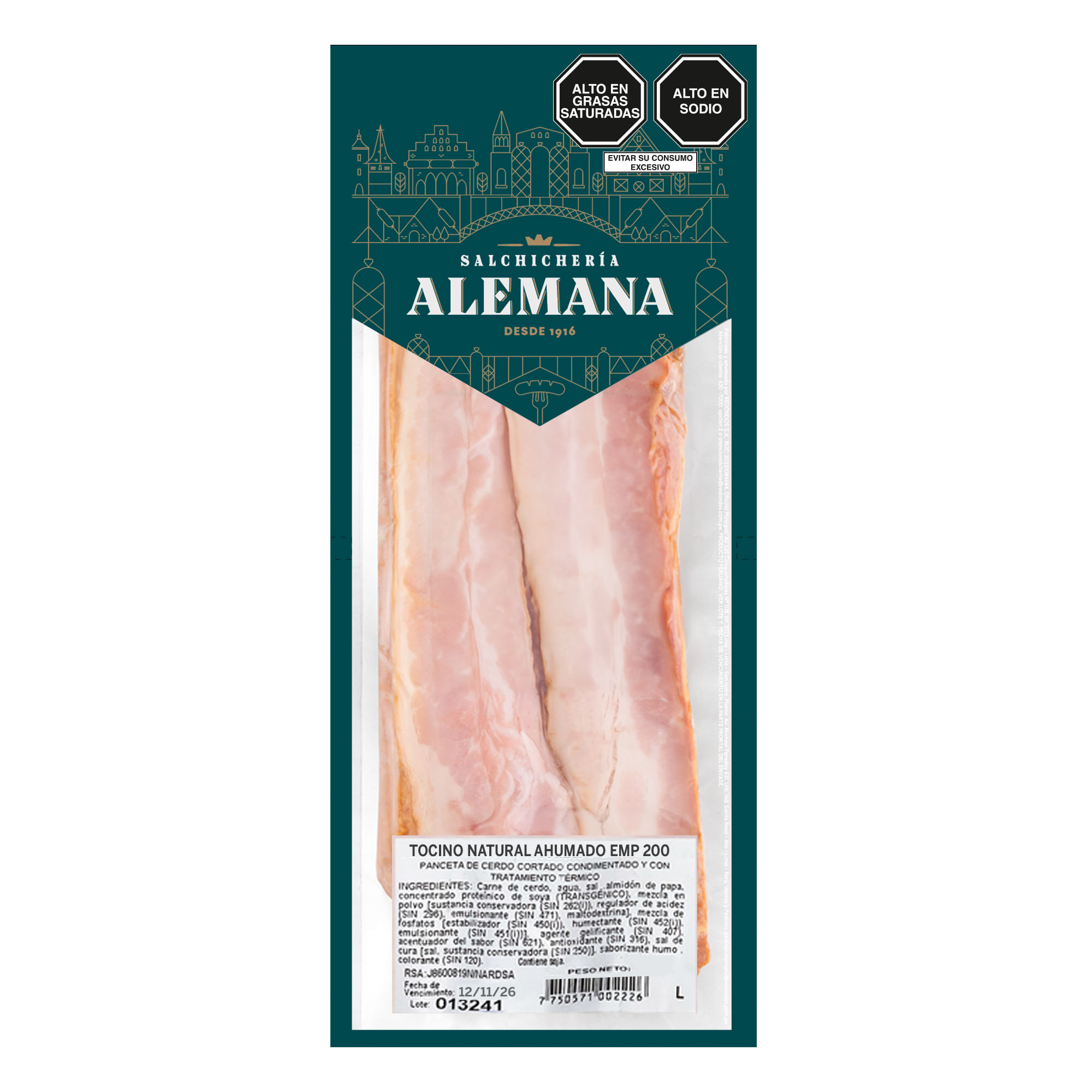 Tocino Ahumado SALCHICHERÍA ALEMANA Paquete 200g