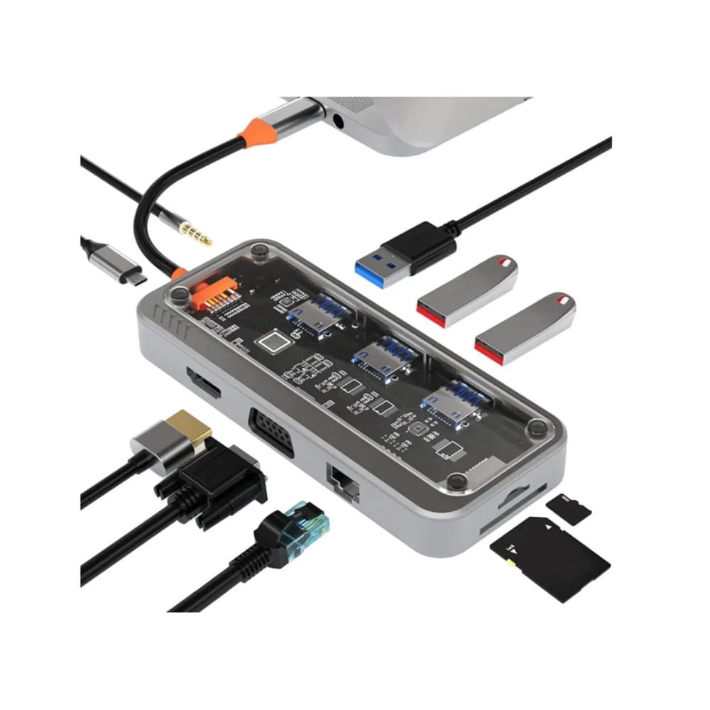 Adaptador de concentrador USB C 10 en 1 color gris transparente