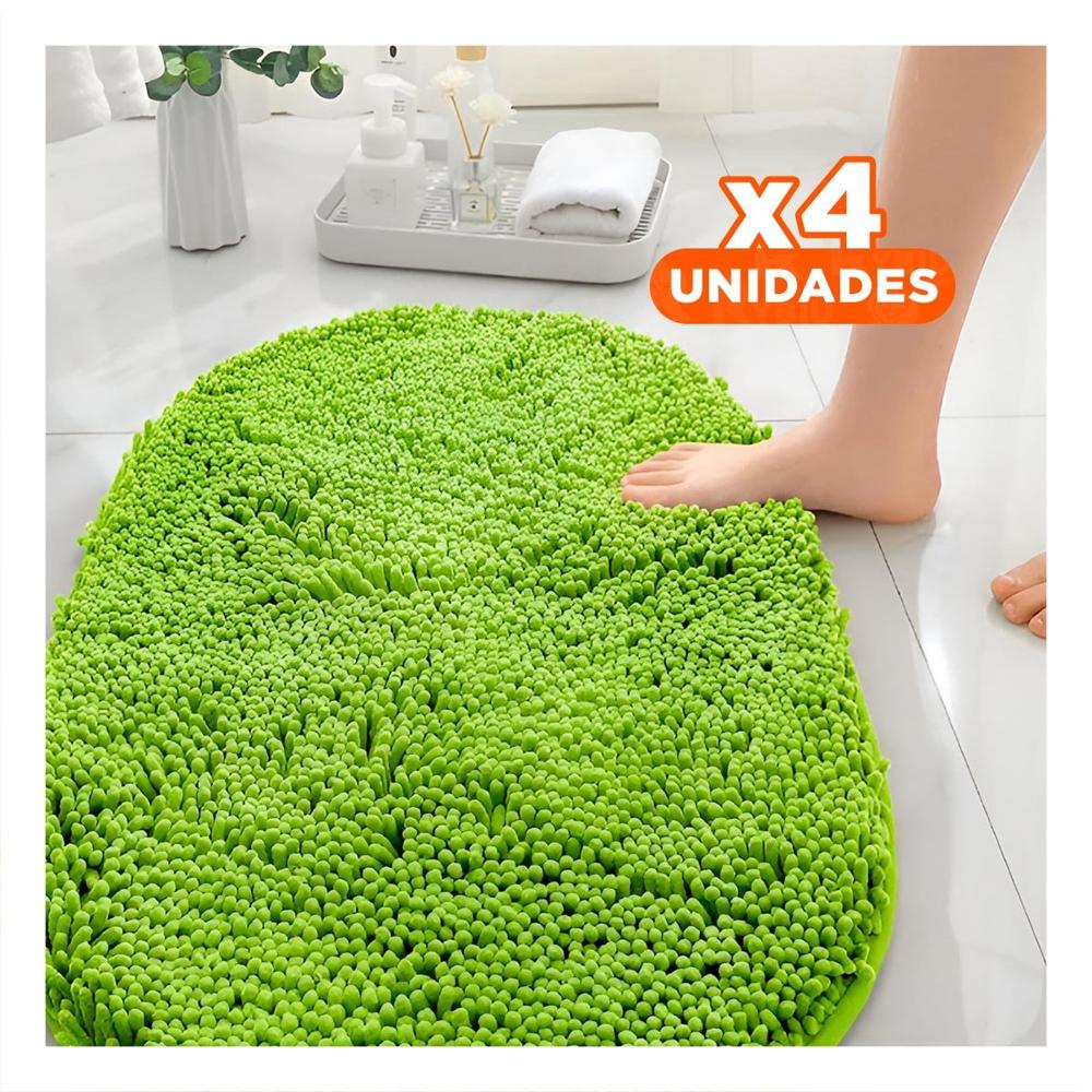 Pack4 Alfombrilla Ovalada Suave de Microfibra 40x60cm Verde limon Y Papel Regalo
