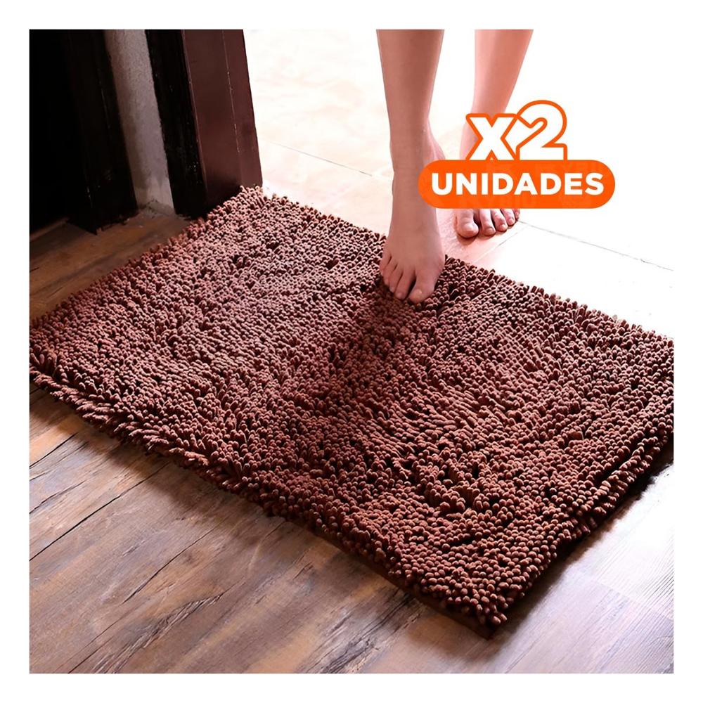 Pack2 Alfombra Rectangular de Piso Microfibra 40x60cm Marron para Casa Y Papel Regalo