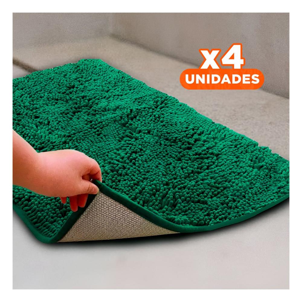 Pack4 Tapiz Rectangular Suave de Piso Microfibra 40x60cm Verde oscuro para Bano Y Papel Regalo