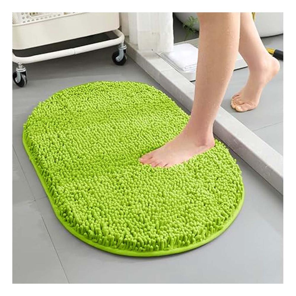 Tapete Ovalado de Microfibra 40x60cm Verde limon para Piso de Bano y Hogar