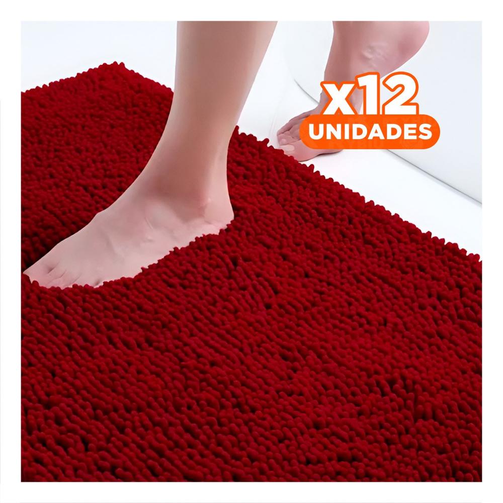 Pack12 Tapete Rectangular de Piso Decorativo Microfibra 40x60cm Guinda Y Papel Regalo