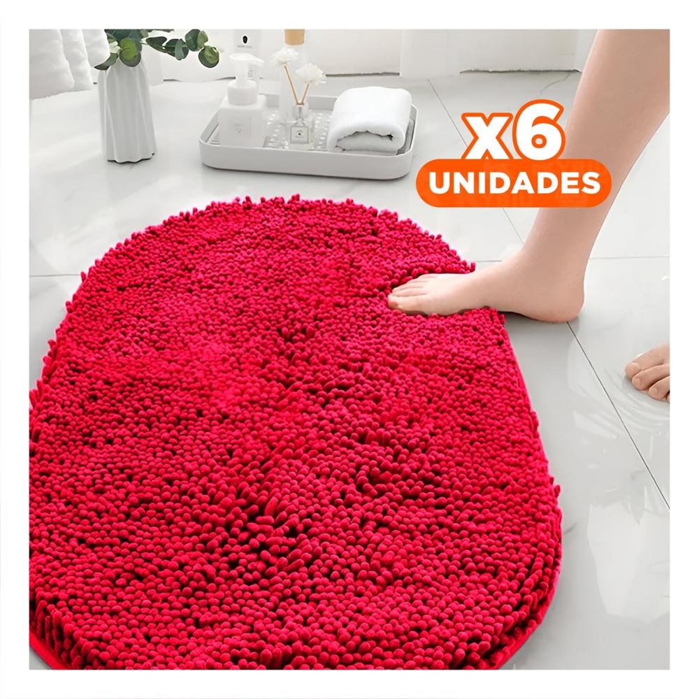 Pack6 Opcion Textil Ovalada de Microfibra 40x60cm Rojo para Piso Interior