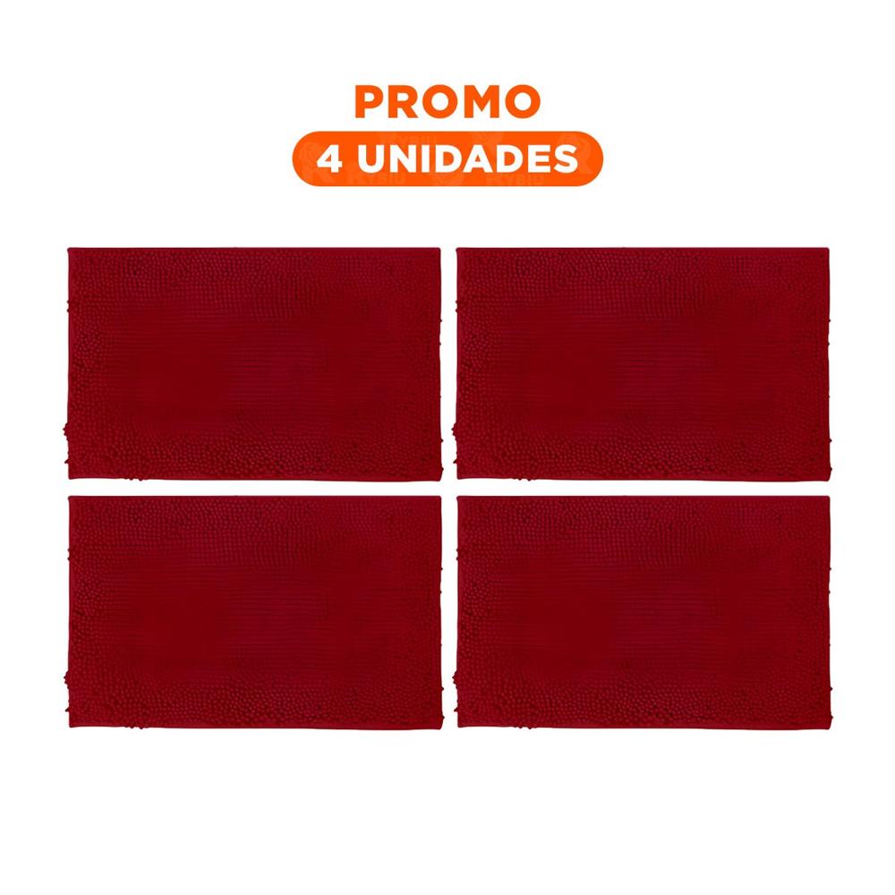 Pack4 Cubrepiso Rectangular de Microfibra 40x60cm Guinda para Ambientes Internos
