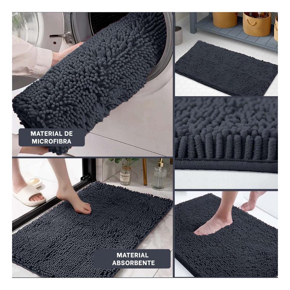 Cubrepiso Rectangular de Microfibra 40x60cm Plomo oscuro para Casa Moderna Y Ligas Regalo