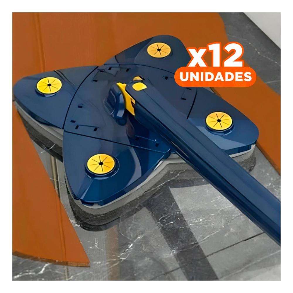 Pack12 Trapeador 360 con exprimidor automatico 4 esquinas azul uso practico Y Papel Regalo