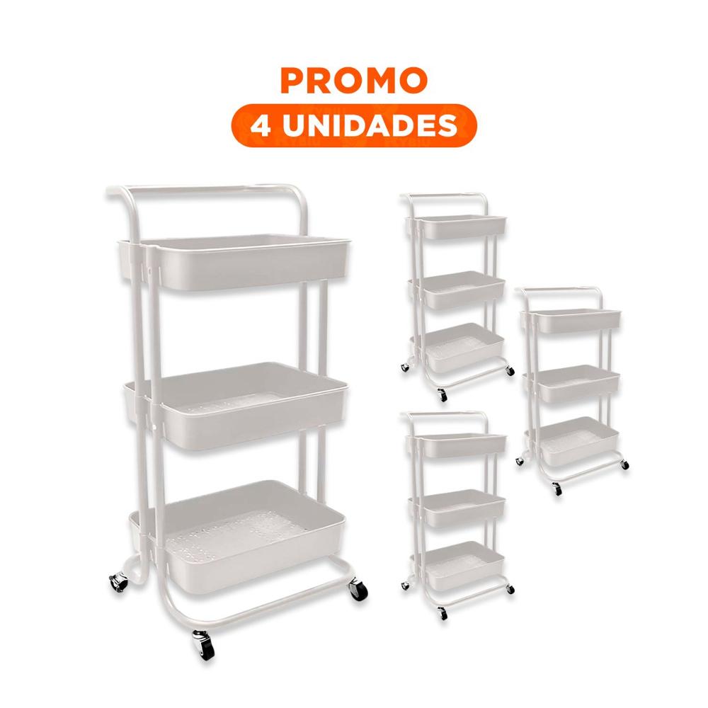 Pack4 Carrito Funcional de Tres Niveles para Almacenaje y Traslado Comodo