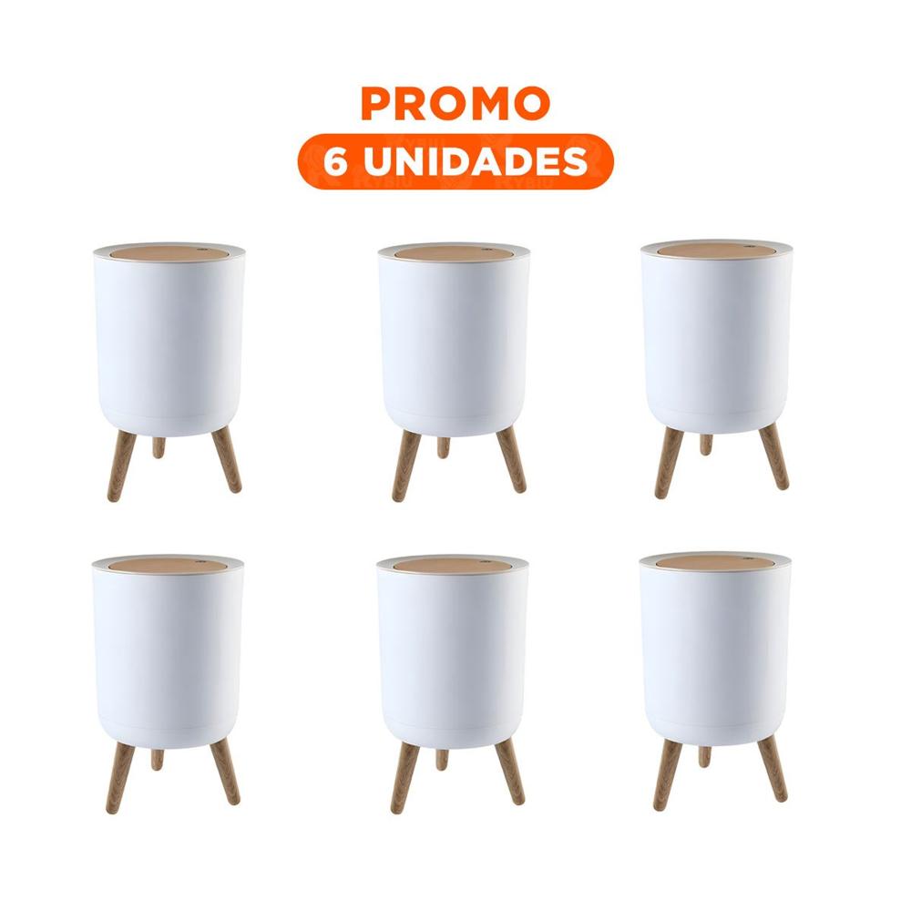 Pack6 Recipiente Moderno de Basura con Tapa Push y Patitas para Uso Diario Y Regalo Sticker