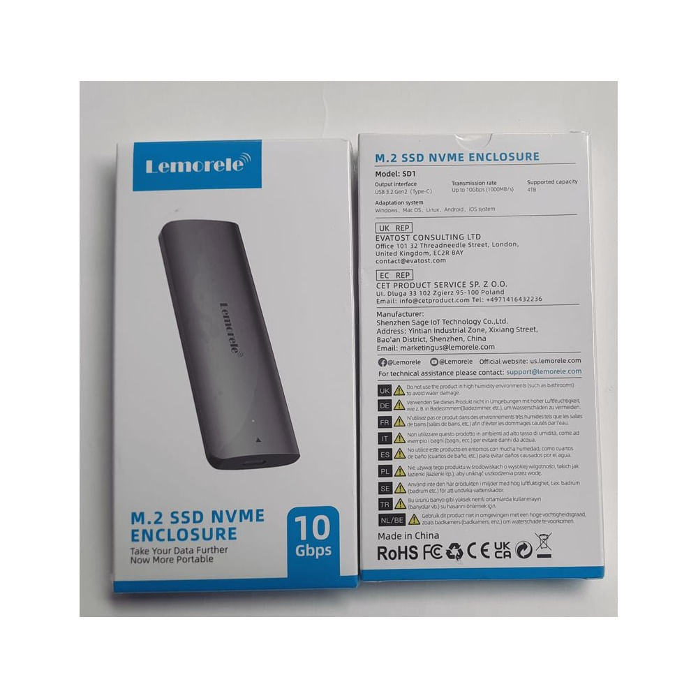 ADAPTADOR LEMORELE M.2 SSD NVME ENCLOSURE 10 GBPS USB 3.2 GEN2 TYPE C COLOR GRIS