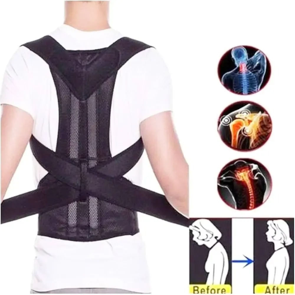 CORRECTOR DE POSTURA DOBLE AJUSTE SOPORTE PARA LA ESPALDA UNISEX TALLA STANDAR NEGRO