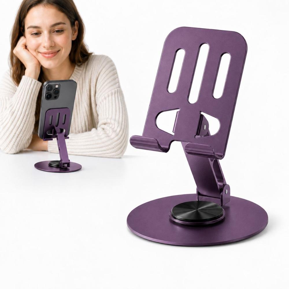 Soporte para Celular de Metal Morado 8562 Ajustable Plegable Giratorio 360