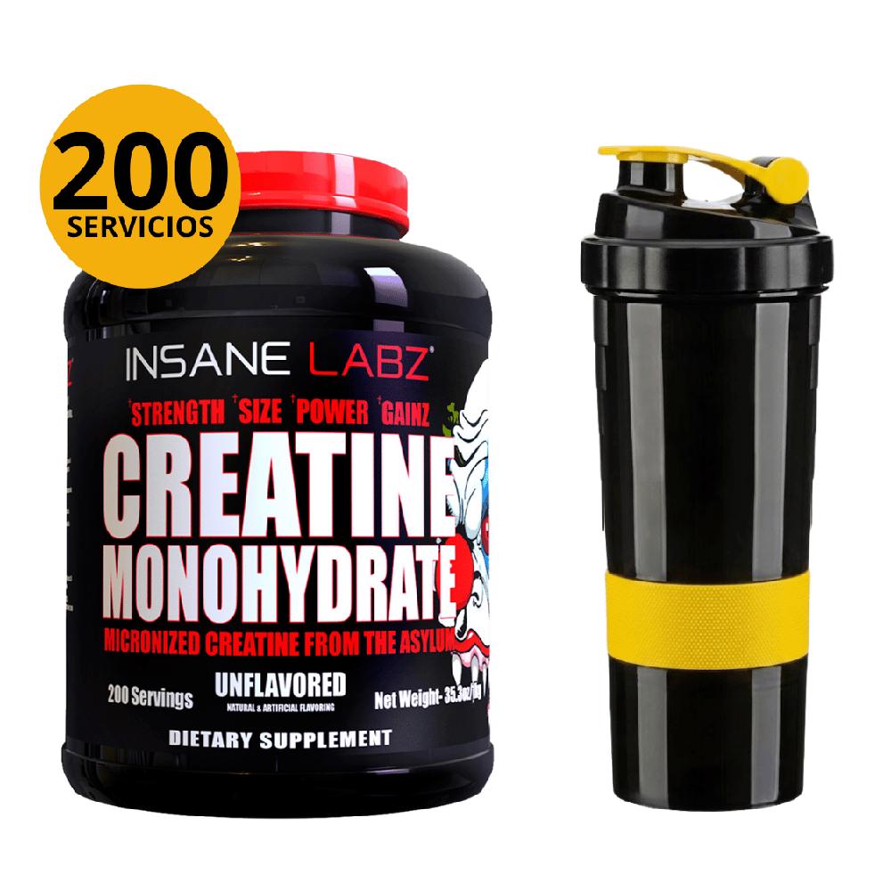 CREATINA MICRONIZADA INSANE LABZ 1kg CON SHAKER DE 3 CUERPOS