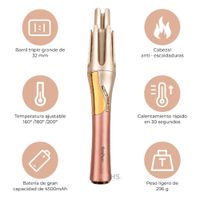 Rizador De Cabello Baihuo Dorado MY 7577 Inalambrico Barril Triple 32 mm Recargable Ceramico