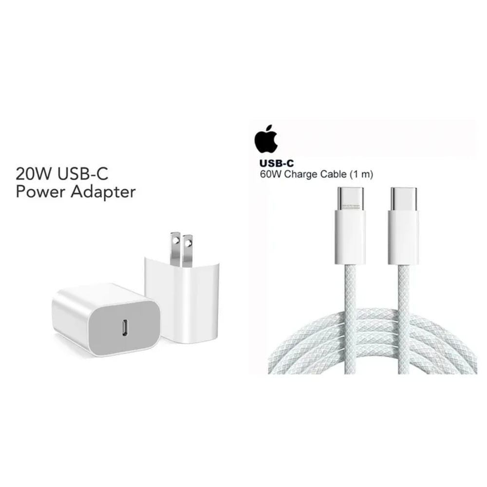 APPLE PACK CARGADOR APPLE 20W + CABLE USB-C 60W 1M -ORIGINAL