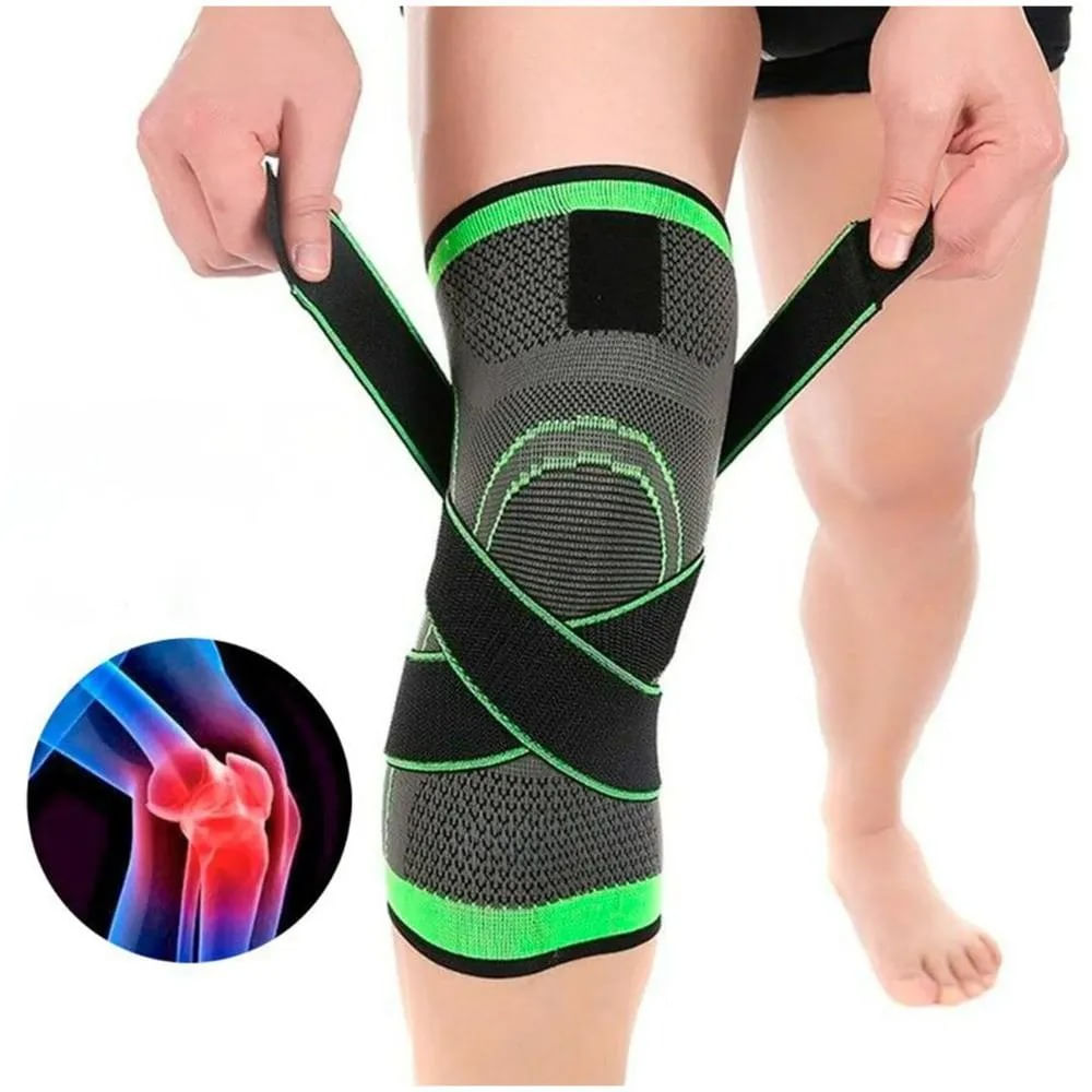 RODILLERA DEPORTIVA DE COMPRESIÓN Y CORREAS AJUSTABLES CON SOPORTE DE LIGAMENTOS Y MENISCOS.