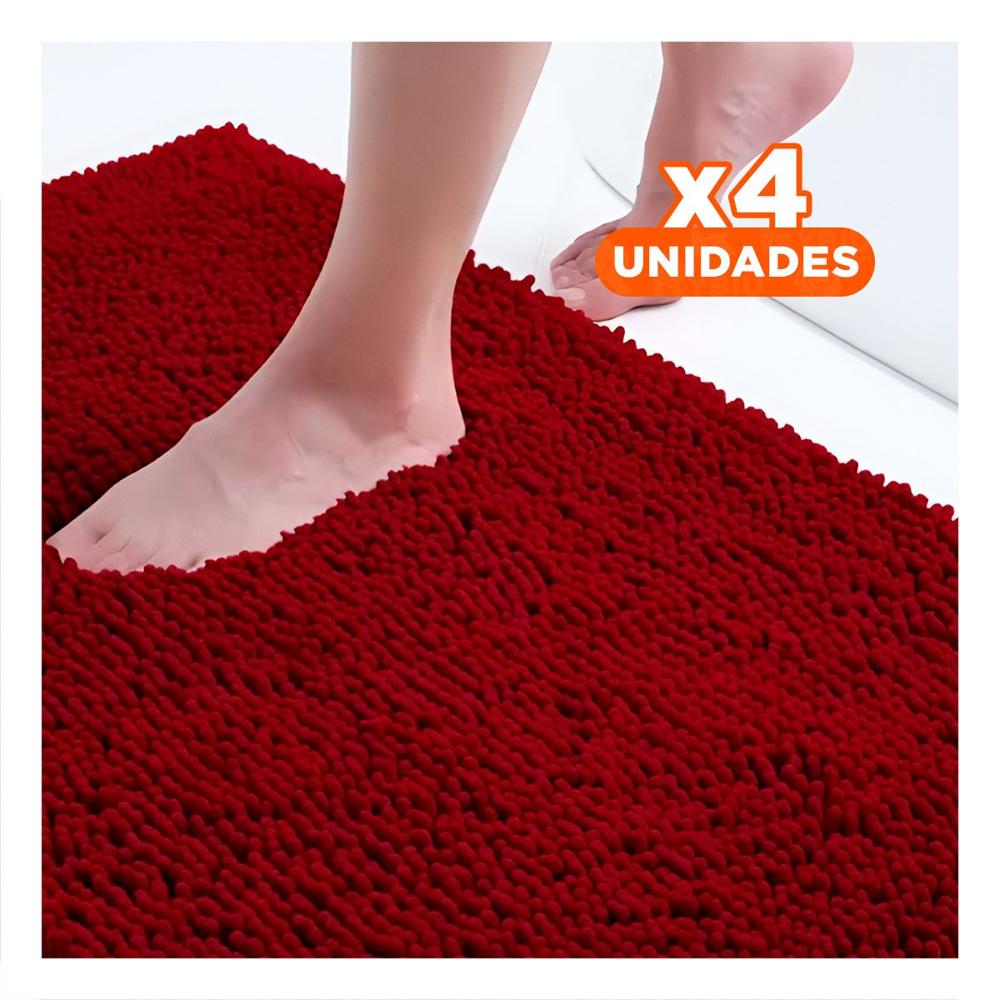 Pack4 Alfombrilla Rectangular de Microfibra 40x60cm Guinda para Piso del Hogar Y Papel Regalo