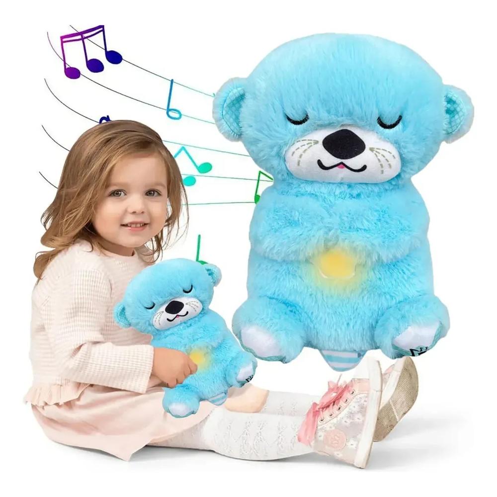 Nutria Peluche Juguetes Bebes Con Respiración De Luz Musical color celeste