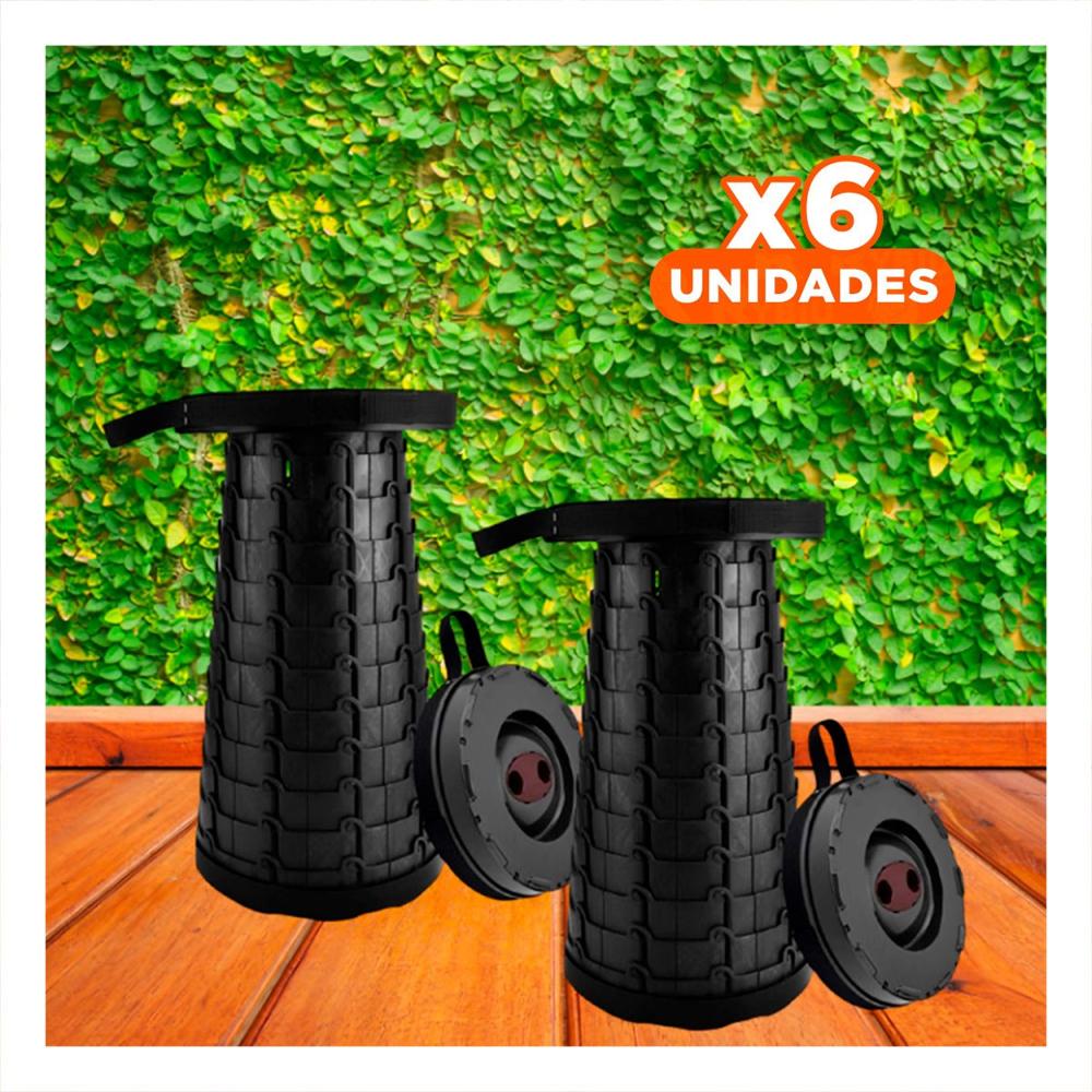 Pack6 Asiento practico plegable 3 seguros portatiles tapa negro centro negro Y Papel Regalo