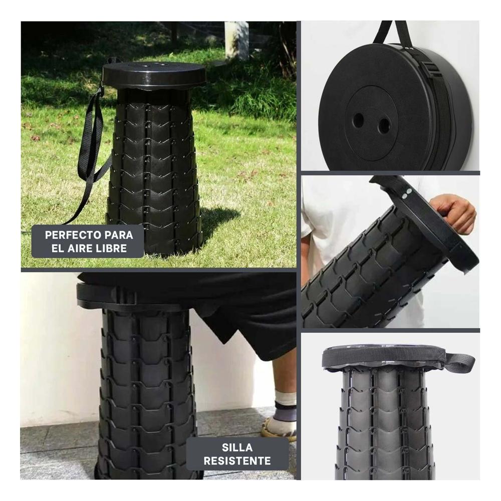 Banqueta plegable 3 seguros portatiles tapa negro centro negro Y Ligas Regalo