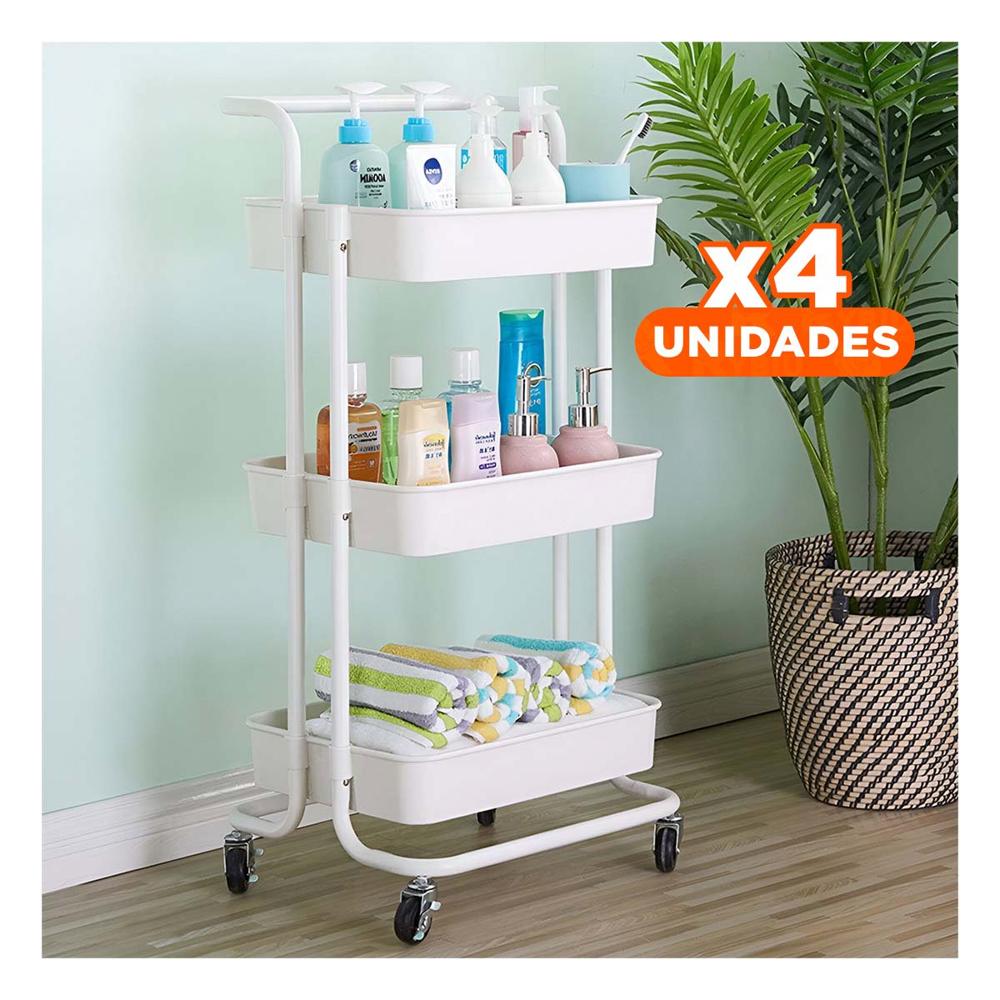 Pack4 Mueble de Apoyo con Tres Niveles y Ruedas para Organizacion Diaria Y Regalo Sticker