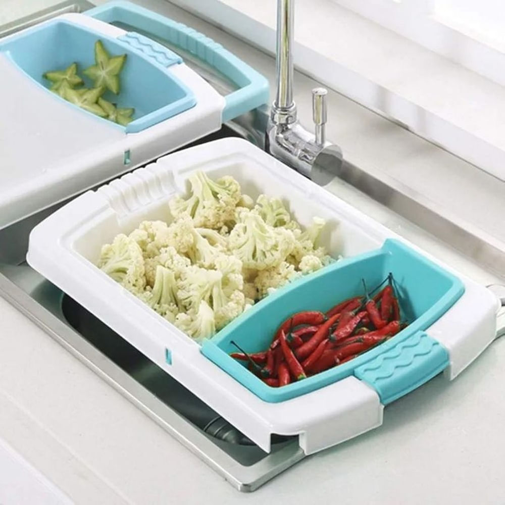 Tabla de Picar Multifuncional con Bandeja Recolectora y Contenedor Accesorio de Cocina Blanco