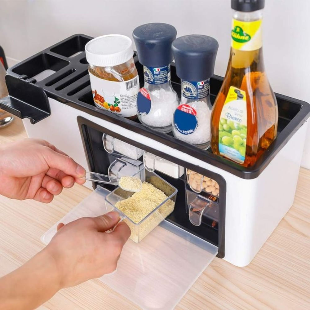 Organizador Multifuncional de Cocina 3 en 1 - Porta Cuchillos, Utensilios y Condimentos Blanco