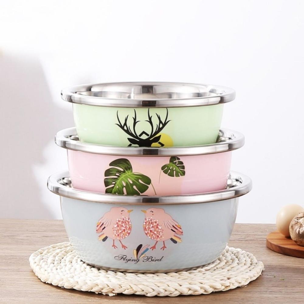 Set 3 Bowls de Acero Inoxidable Grueso Multiuso 22 cm 24 cm 26 cm para Cocina