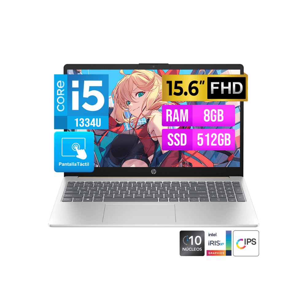 LAPTOP HP 15 FD0152LA 15.6  TOUCH  FHD IPS  I5 1334U  8GB DDR4  3200MHz  512GB