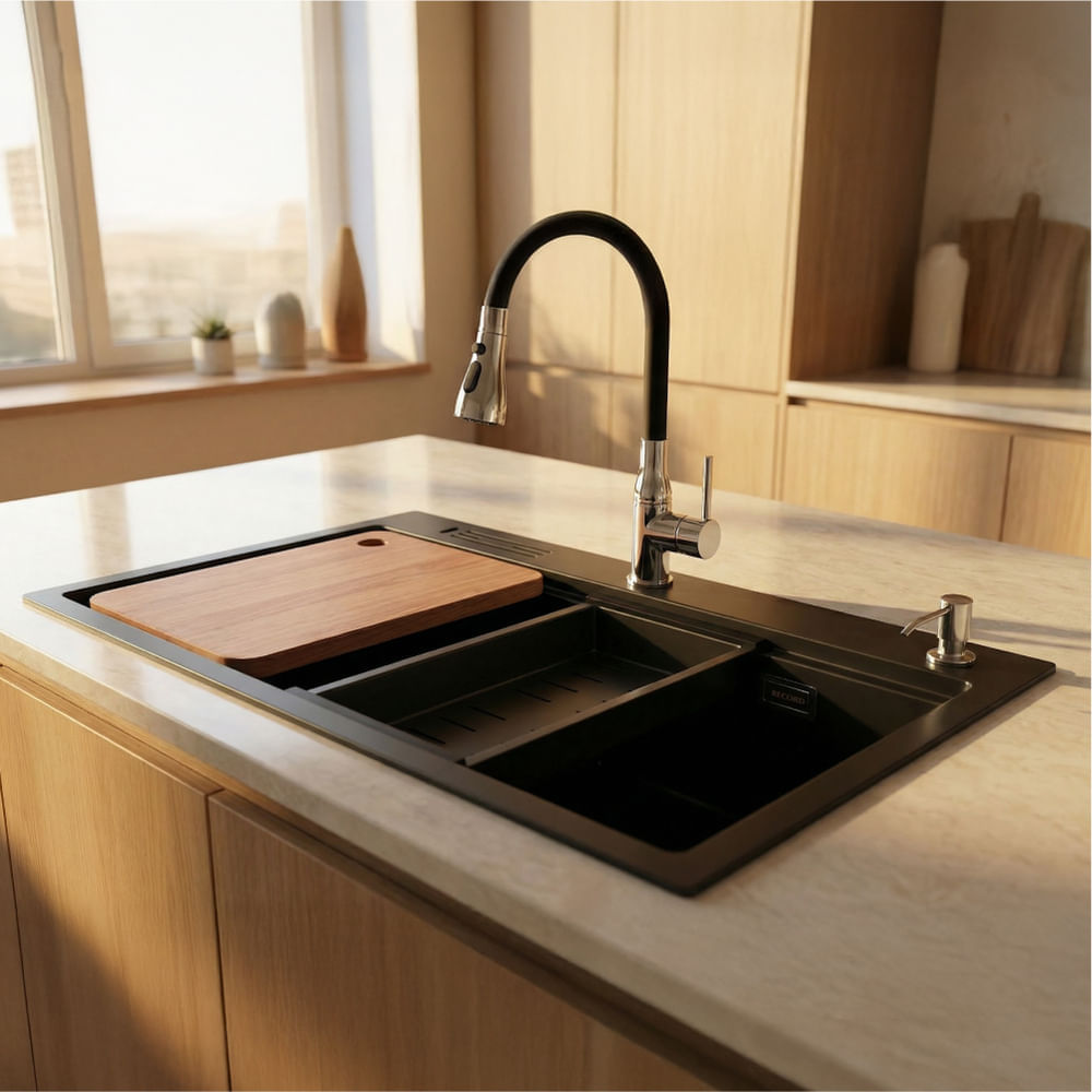 Lavadero Multifuncional Acero Inoxidable Zafiro Black 81x48cm Record