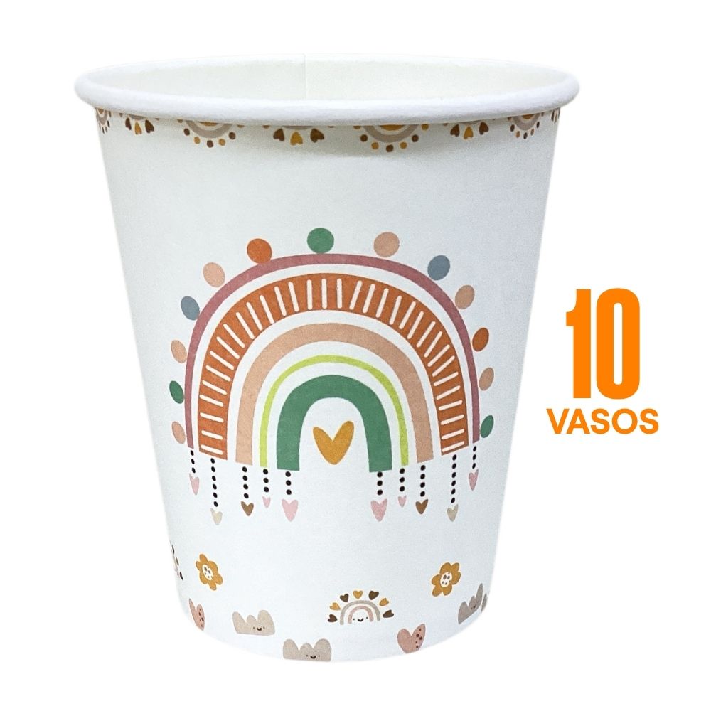 Set de 10 Vasos Desechables Arcoiris 266ml