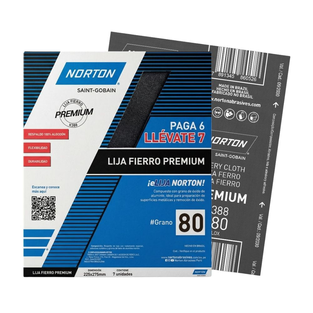 Pack Lija Fierro Premium Nor Gr80 7 unidades Norton