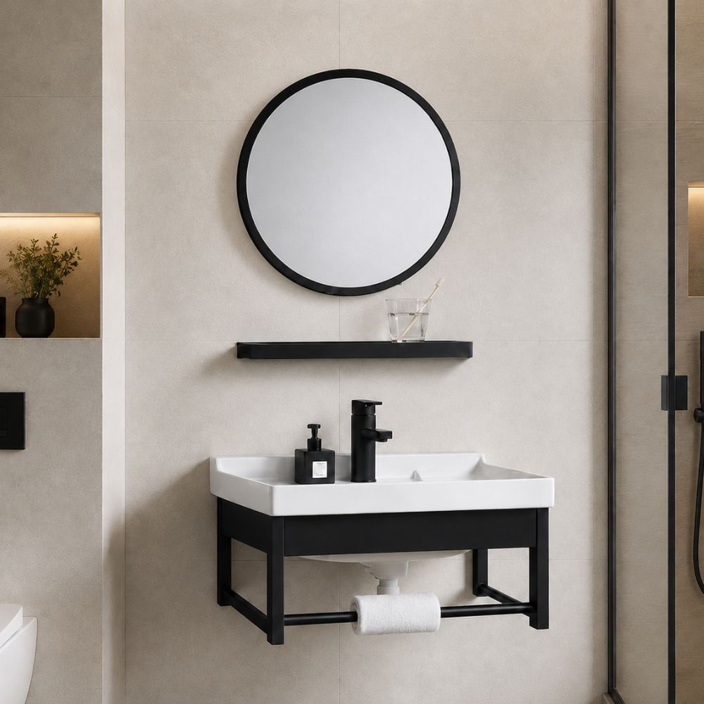 Vanitorio con repisa + Espejo Monaco Negro