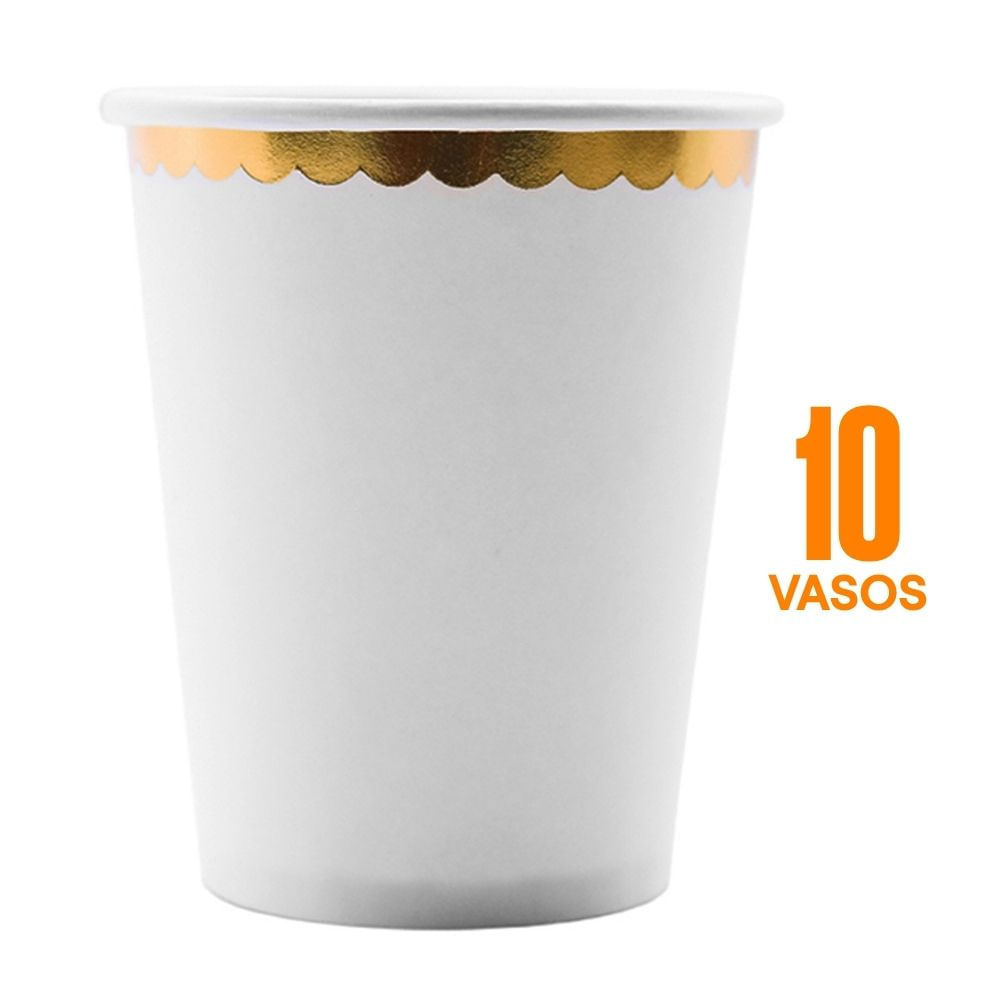 Set de 10 Vasos Desechables Filo Dorado 266ml Life Art