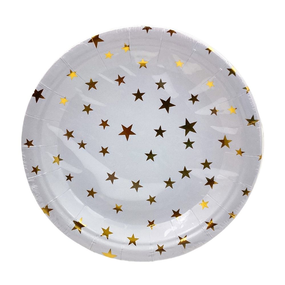Set de 10 Platos Desechables para Fiesta Blanco/Plata 18cm
