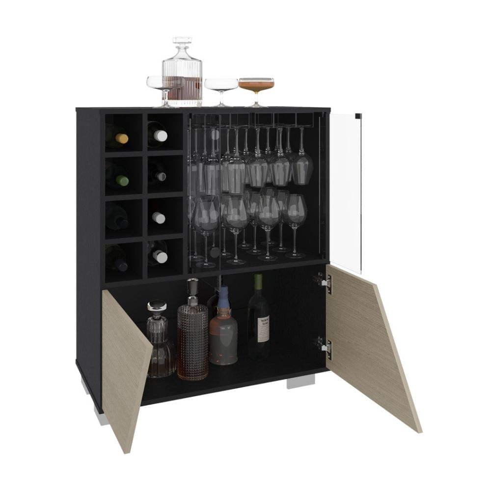 Bar 4 Puertas 8 Botelleros Fraktal Wengué Cartagena 94.9x78.8x40.3cm Tuhome