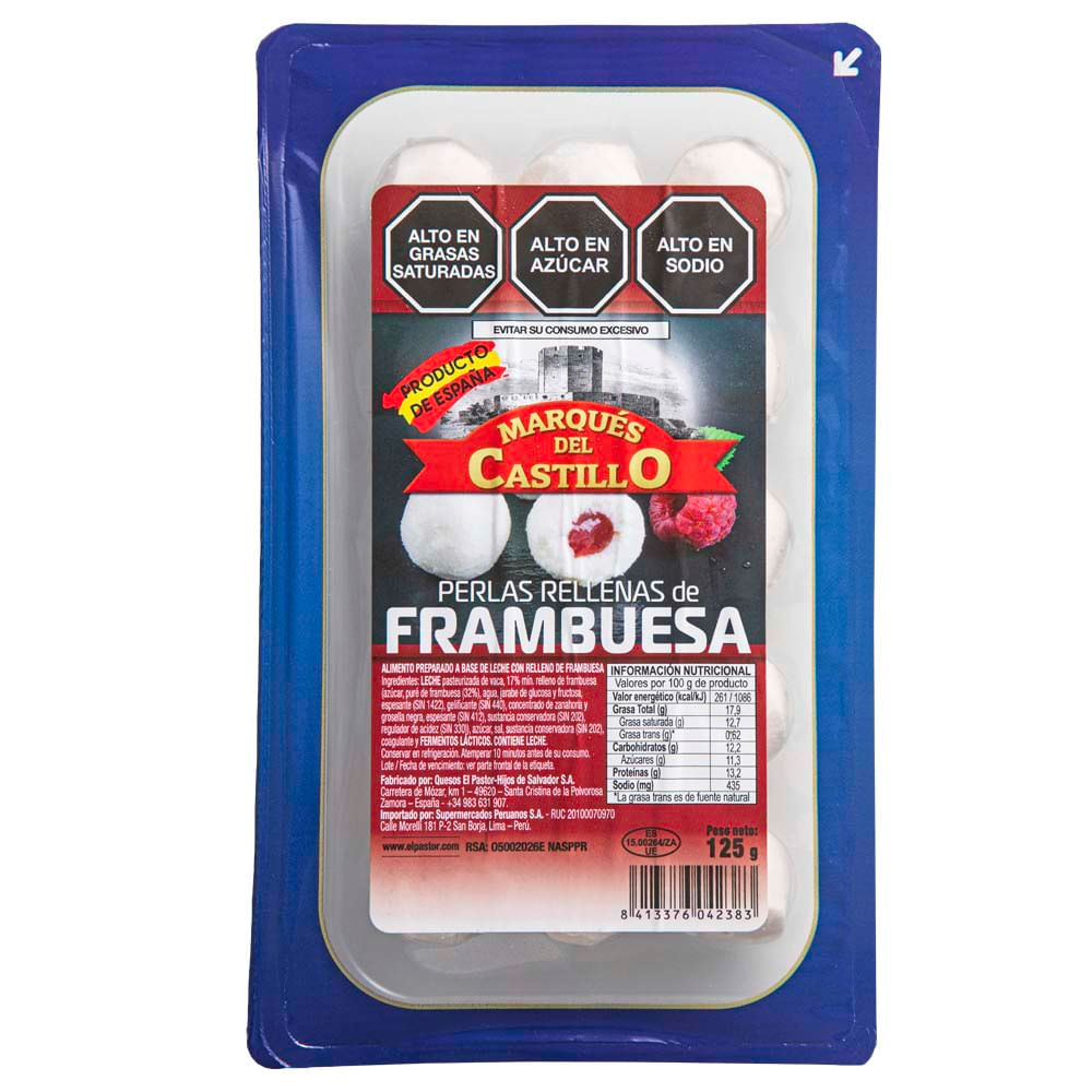 Perlas de Queso Rellenas de Frambuesa MARQUES DEL CASTILLO Paquete 125g