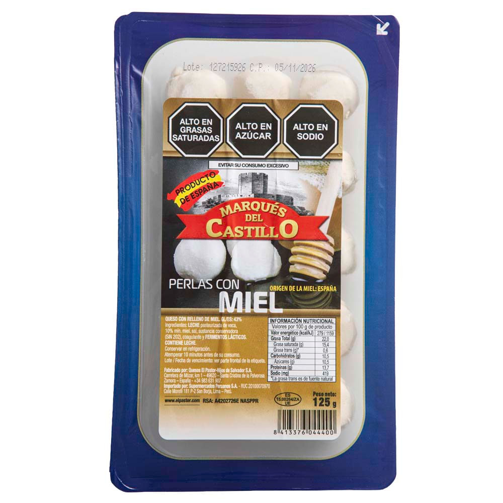 Perlas de Queso Rellenas de Miel MARQUES DEL CASTILLO Paquete 125g