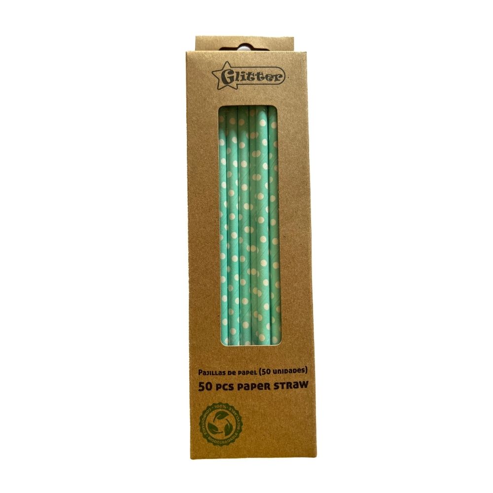 50 Piezas Sorbetes Desechables Aqua/Blanco