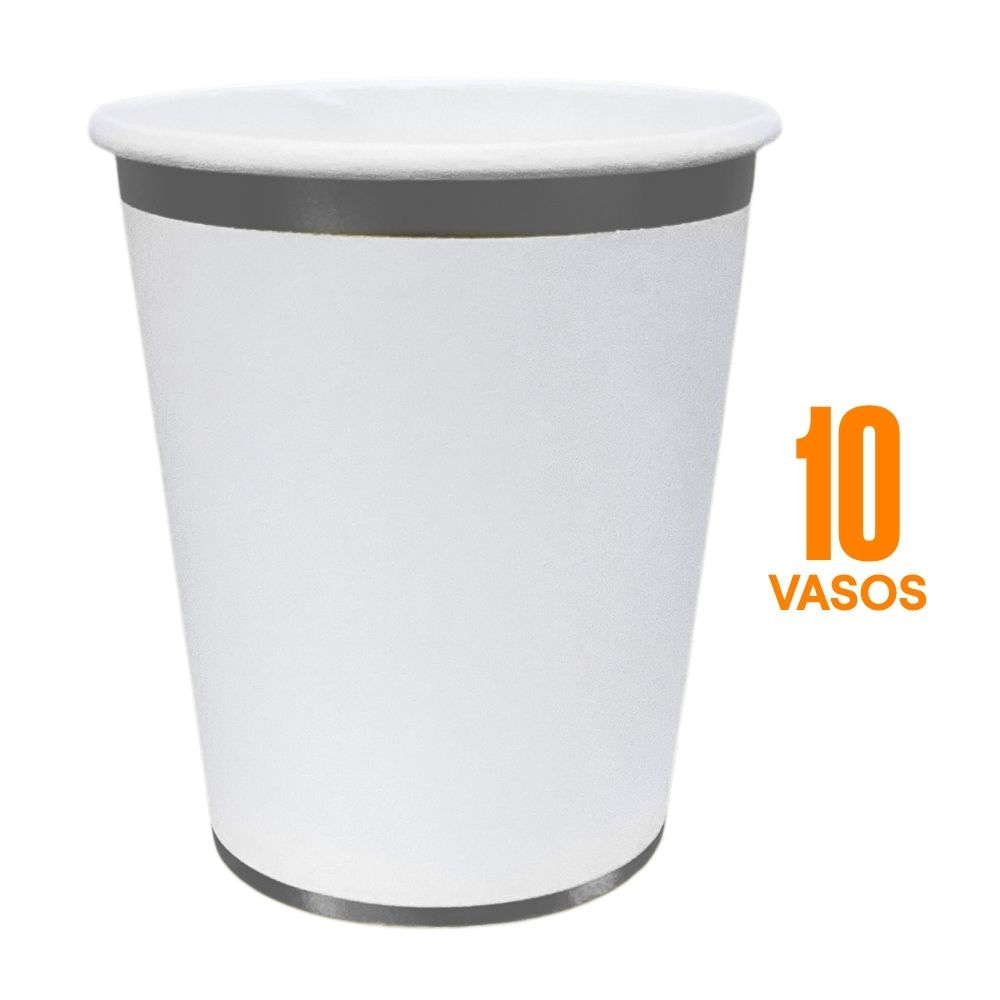 Set de 10 Vasos Desechables Filo+Base Plata 266ml