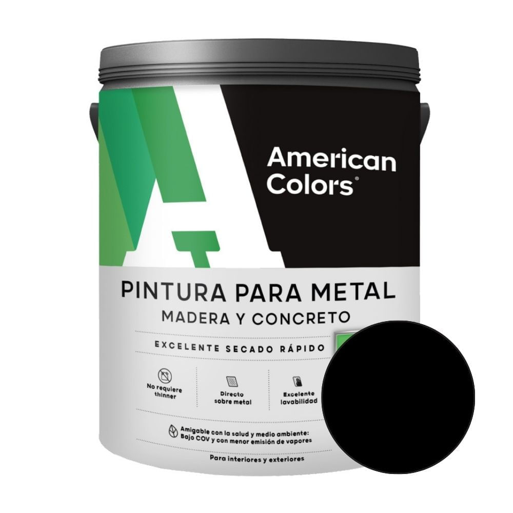 Pintura para metal American colors Practitech Negro Brillante 1 Gl