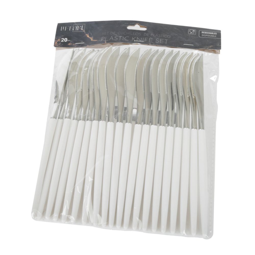 20 piezas Cuchillo Desechables Plata/Blanco