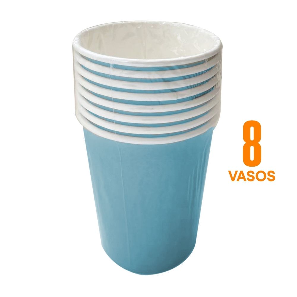 Set de 8 Vasos Desechables Celeste 266ml Life Art
