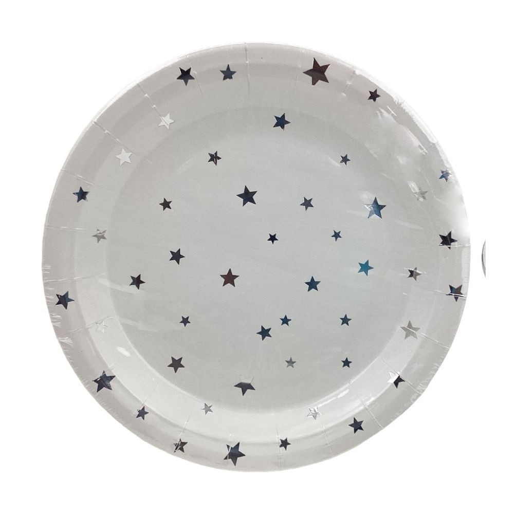 Set de 10 Platos Desechables para Fiesta Blanco/Plata 23cm