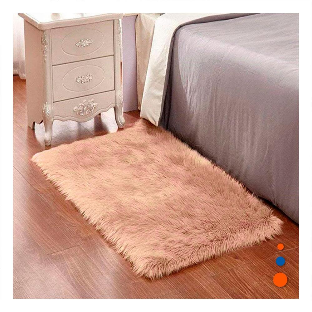Alfombra de Textura Peluche Rectangular con Camello y Crema 
